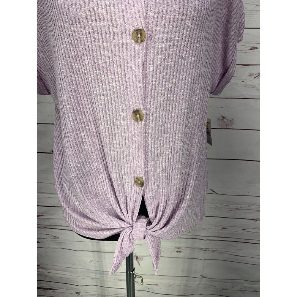 Bobbie Brooks Ladies Knot Front Button Front Lavender Size L Blouse - Picture 6 of 7